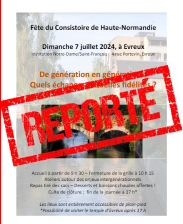 ANNULATION ET REPORT de la journée de fête du Consistoire de Haute-Normandie